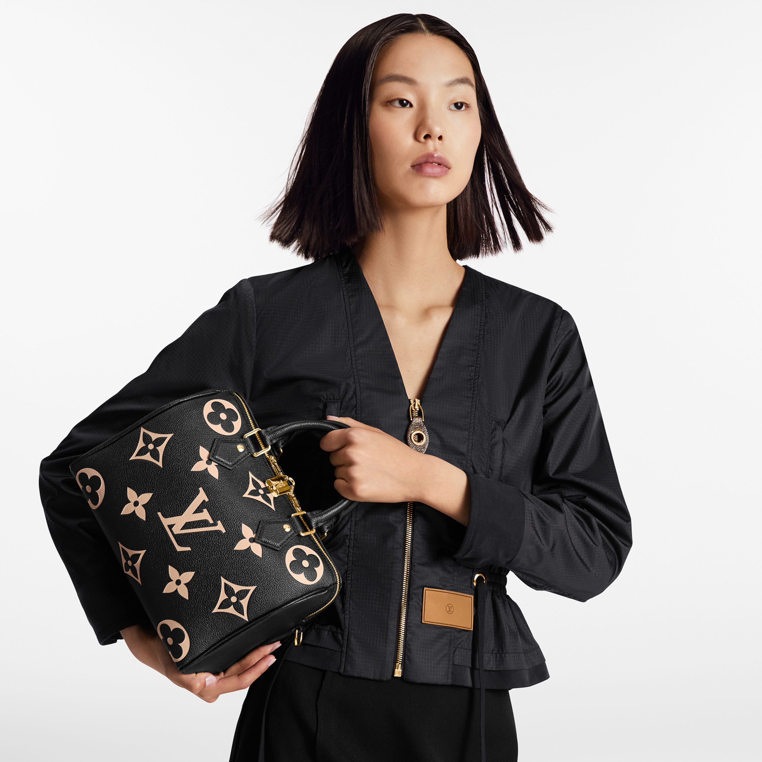 Louis Vuitton M58947 Speedy Bandoulière 25 Bicolor Monogram Empreinte Leather Black Beige Louis Vuitton M58947 Speedy Bandoulière 25 Bicolor Monogram Empreinte Leather Black Beige